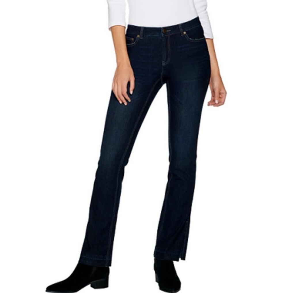 G.I.L.I. Womens Straight Jeans 28W PETITE Dark Blue Released Hem Side Slit NWOT